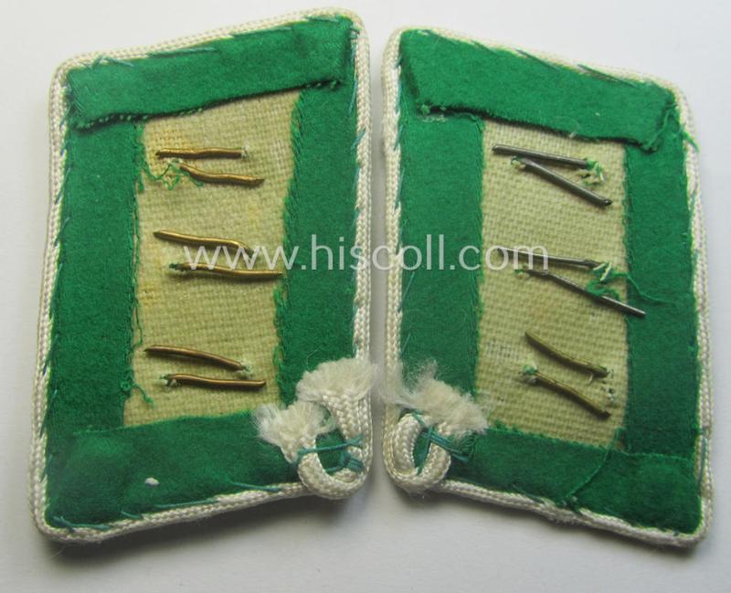 Pair of fully matching, bright-green-coloured- (and/or white-piped-) WH (Luftwaffe) collar-patches (ie. 'Kragenspiegel') as was intended for usage by a: 'Soldat der LW-Felddivisionen'