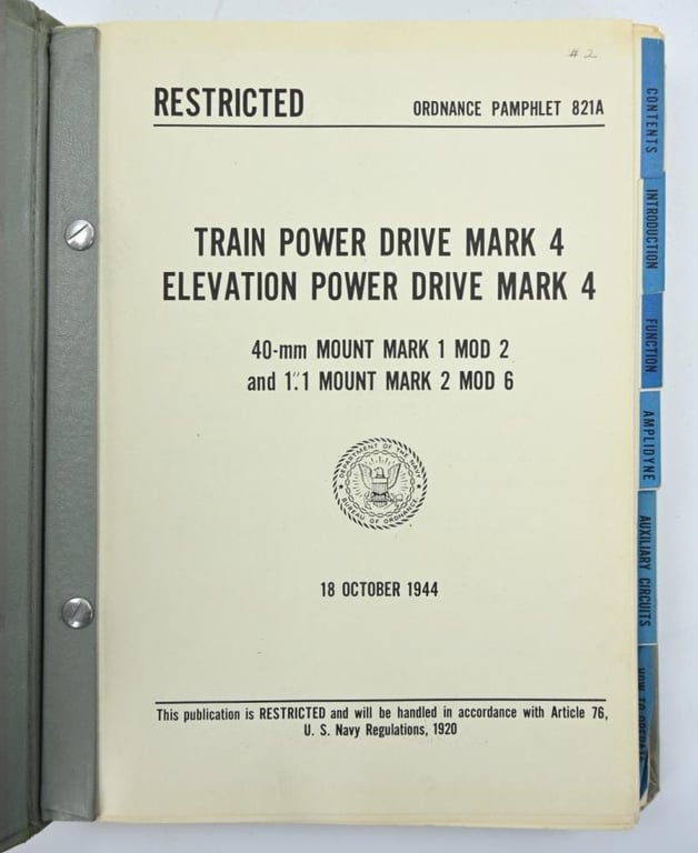 US Navy WW2 Technical Instruction Manual 'USS Missoula'
