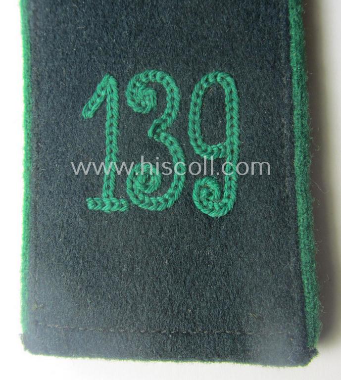 Single, WH (Heeres) EM-type (ie. 'M36- o. M40'-pattern- and 'rounded-styled-') neatly 'cyphered' shoulderstrap as was intended for usage by a: 'Soldat des Gebirgsjäger-Rgts. 139' (part of the: '3. Gebirgs-Div.')