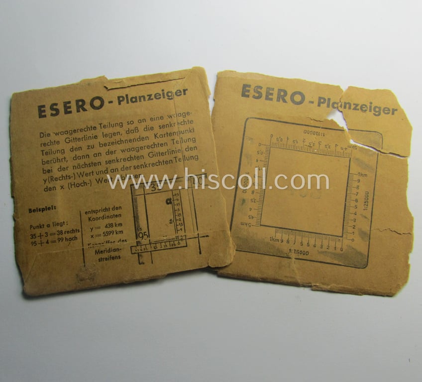 WH-era 'Planzeiger für Wehr- und Geländedienst' (as executed in 'Mica') that comes stored in its period (albeit relic!, beige-coloured, paper-based- (and/or maker- ie. 'Esero'- marked-) pouch as issued