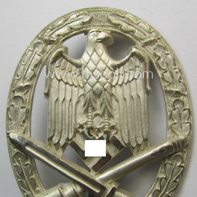 Stunning, 'Allgemeines Sturmabzeichen' (or: General Assault Badge ie. GAB) being a (typical!) unmarked, 'Buntmetall'-based- and/or 'hollow-back'-specimen as was produced by the: 'W. Deumer'-company
