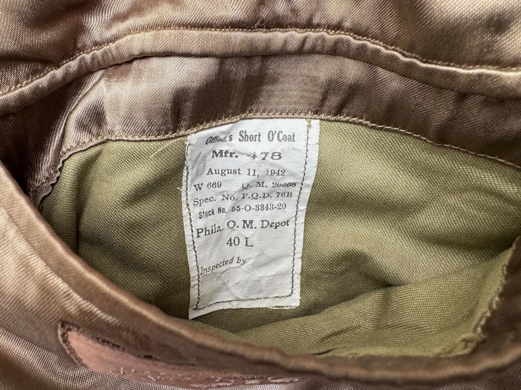 U.S. WWII Army Short Overcoat (Mackinaw Type) – Dated 1942