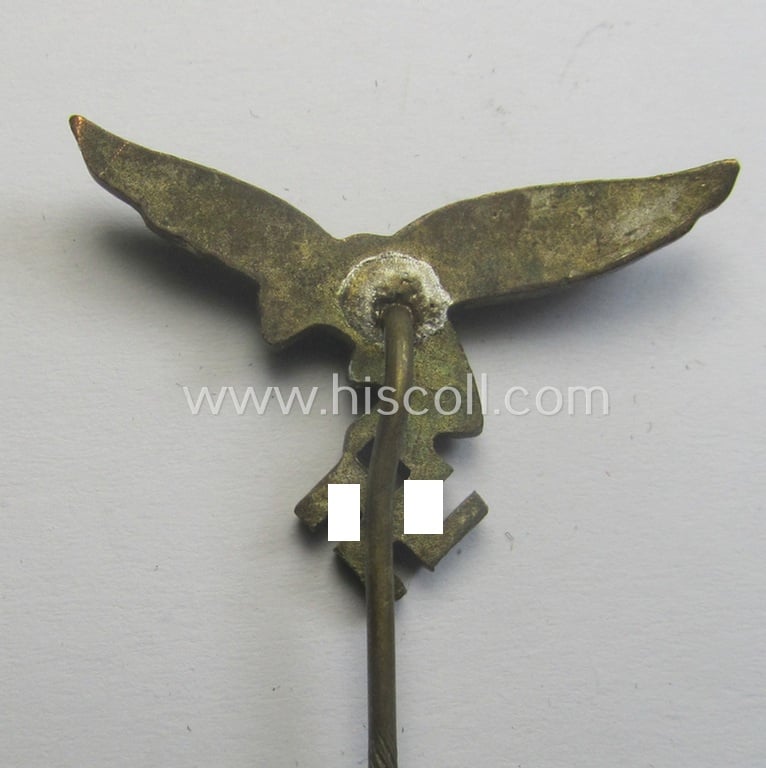 Tarnished golden-toned lapel-pin (ie. 'Zivilabzeichen') to be worn on the civil attire as was intended for usage by the various staff-members of the 'Luftwaffe' (depicting an early-pattern- ie. 'down-tailed'-eagle)