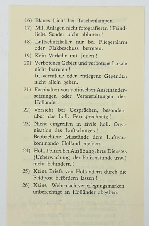 German Occupation Leaflet 'Wehrmachtkommandatur Amsterdam'