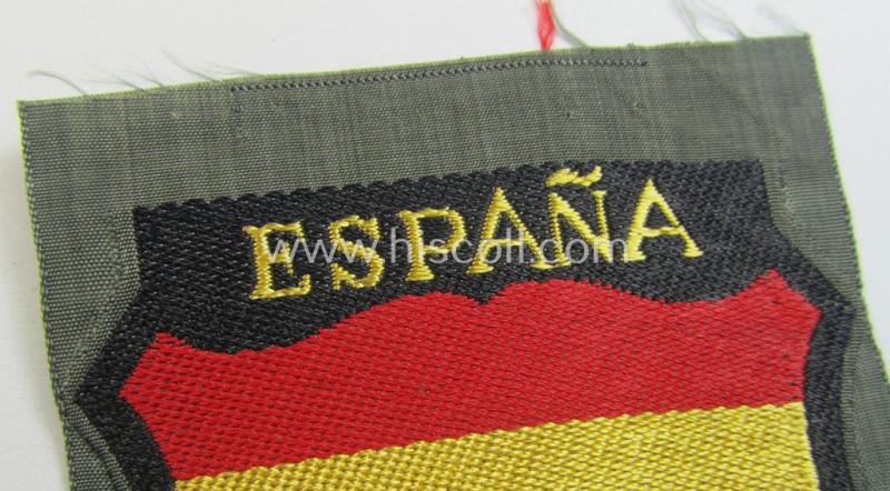 Superb, 'BeVo'-type armshield entitled: 'España' (being a 'virtually mint- ie. unissued' example as was intended for a volunteer who served within the 'Deutsche Wehrmacht' ie. within the famous 'Blue Division' ie. 'Blauer Division')