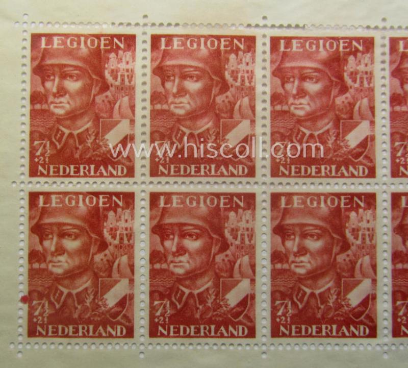 Neat - and complete! - set comprising of two Dutch 'blocks' of resp. 10 (ie. 4) postage-stamps, both as issued in mid-1942 in order to raise funds for the: 'Voorzieningsfonds' of the Dutch Legion (ie. for the Waffen-SS volunteers)