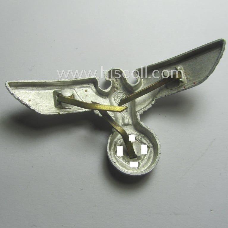 Bright silver-toned- and/or: aluminium-based - (political-styled) visor- (ie. 'Schirmmützen'-) cap-eagle that is neatly: 'RzM' and/or 'M1/9' marked