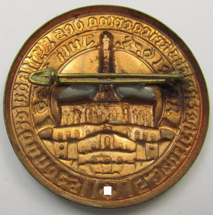 Copper-bronze-toned, D.R.K.B. (or: 'Deutscher Reichskriegerbund' aka 'Kyffhäuserbund') day-badge (ie. 'tinnie') being a non-maker-marked example entitled: '5. Deutscher Reichskriegertag des Kyffhäuserbundes - Kassel - 6.- 8. Juni 1937'
