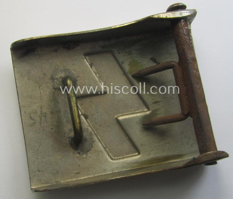 DJ (ie. 'Deutsches Jungvolk') silver-coloured- (ie. typical nickle-chromed) belt-buckle (ie. 'Koppelschloss') being a non-maker-marked example that comes in a just moderately used- ie. truly worn, condition