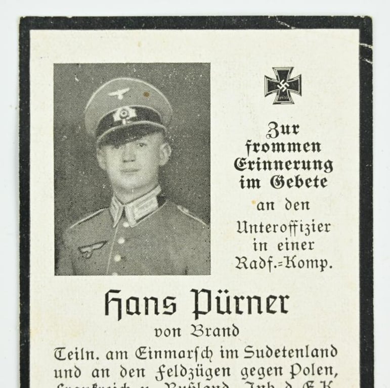 German WH Deathcard 'Hans Purner'