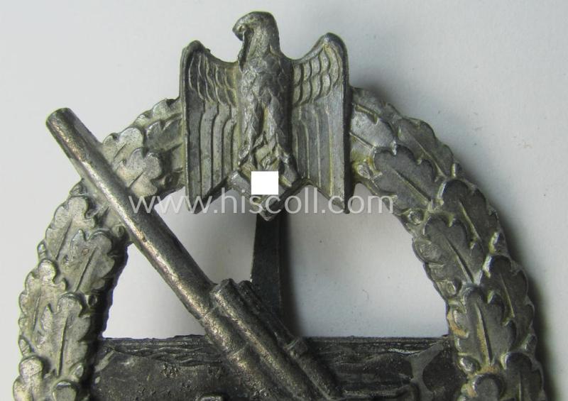 WH (Kriegsmarine) 'Marine-Artillerie-Abzeichen' being a clearly maker- (ie. 'Schwerin - Berlin'-) marked and/or zinc- (ie. 'Feinzink'-) based example