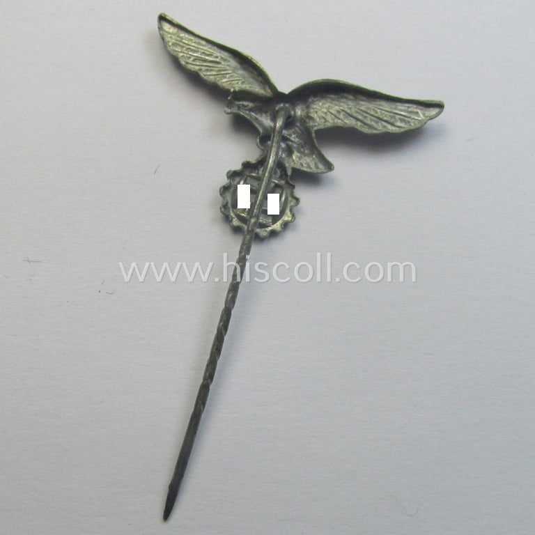WH (Lufwaffe) (ie. 'Heimat- u. Alarmflak-Artillerie'-) related, silver-toned membership-badge (ie. 'Mitglieds-Zivilabzeichen') that comes mounted onto its long-sized pin