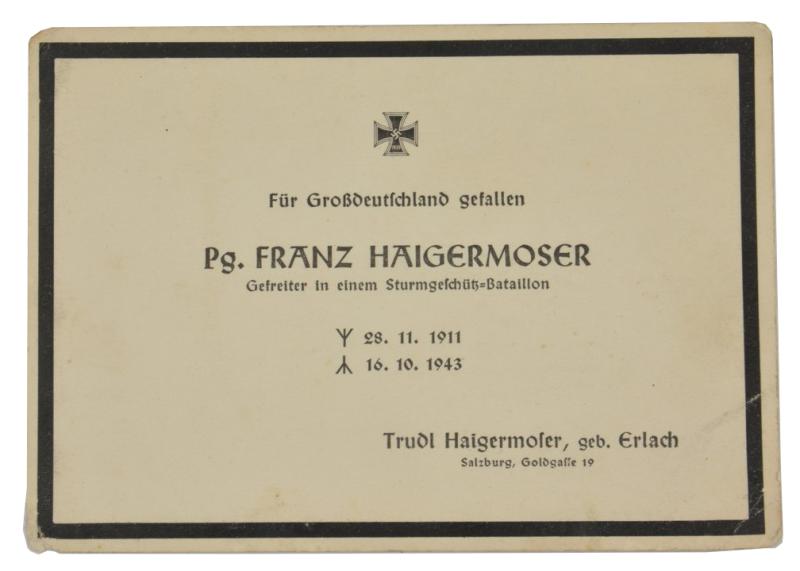 German Deathcard 'Franz Haigermoser'