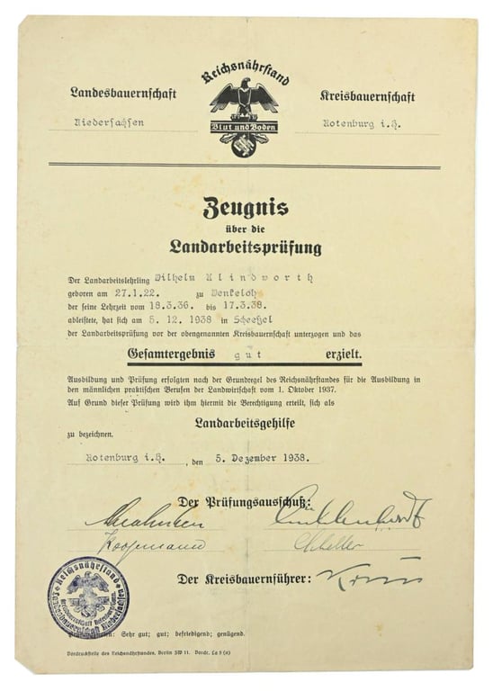 German 'Reichsnährstand (RNST)' Certificate set