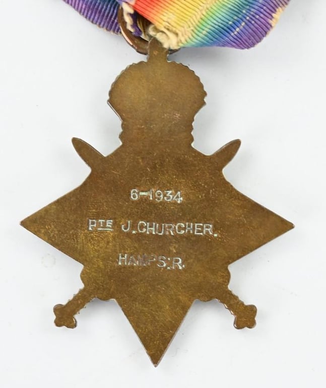 British WW1 Hampshire Regiment 1914-1914 Star PTE J. Churcher