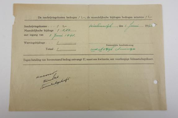 Dutch registration form of the Dutch “Volksdienst’