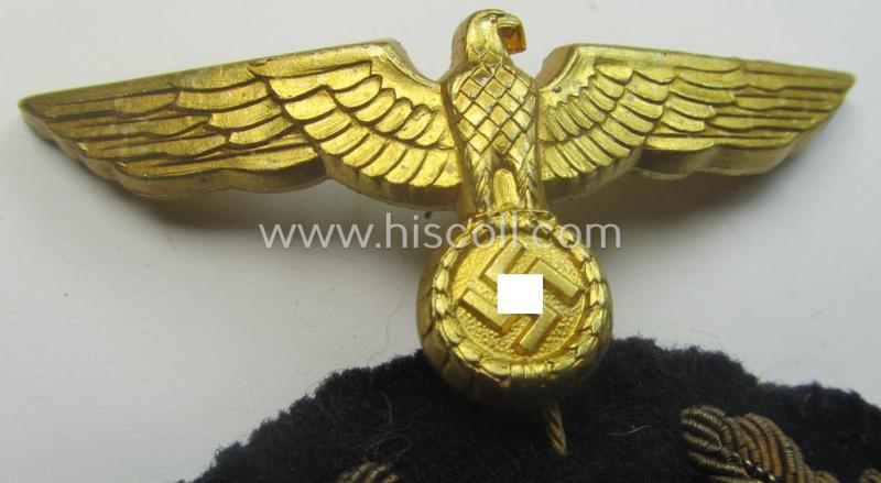 Fully matching - and scarcely encountered! - WH (Kriegsmarine) NCO- (ie. officers'-) type visor-cap insignia-set for attachment onto the various NCO- ie. officers'-type visor-caps (ie. 'Schirmmützen')