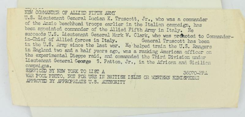 US WW2 Portrait Picture Lt. Gen. Truscott