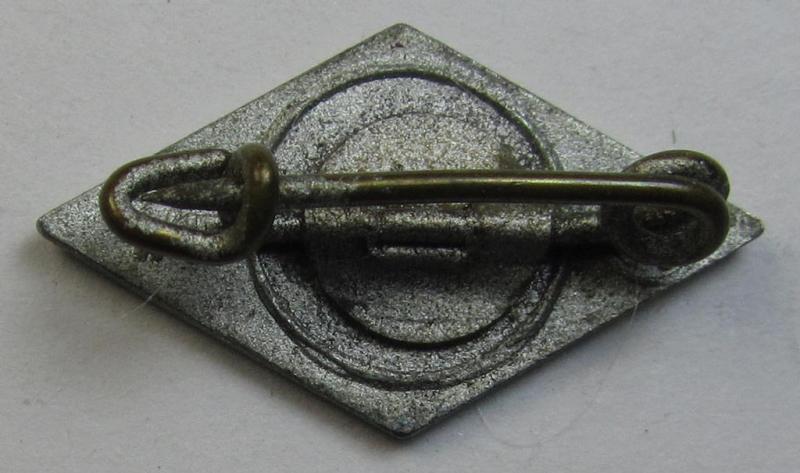 Attractive - and I deem later-war-period! - 'NS-Studentenbund' lapel-pin (ie.: 'Raute') being a bright-red-, black- and white-coloured- and/or aluminium-based- (ie. painted!) example