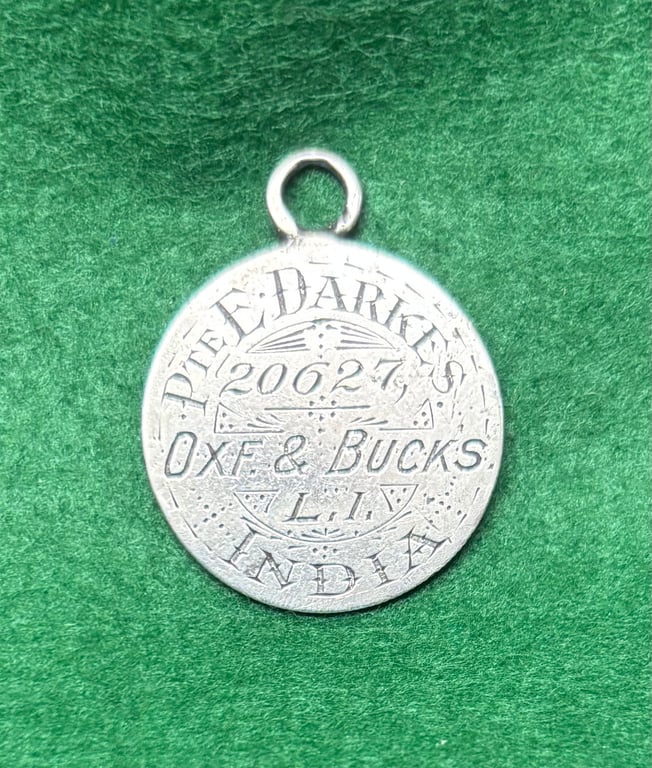 Bazaar Made Identity disc -20627 Private Edgar Darkes Ox and Bucks Light Infantry
