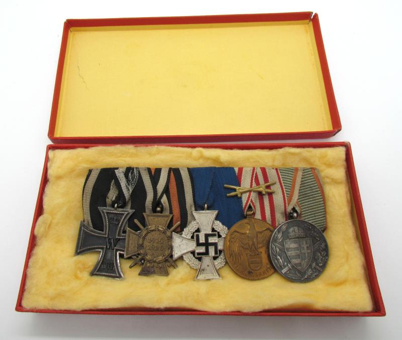 German WWI & WWII Era Five piece medal bar in Case