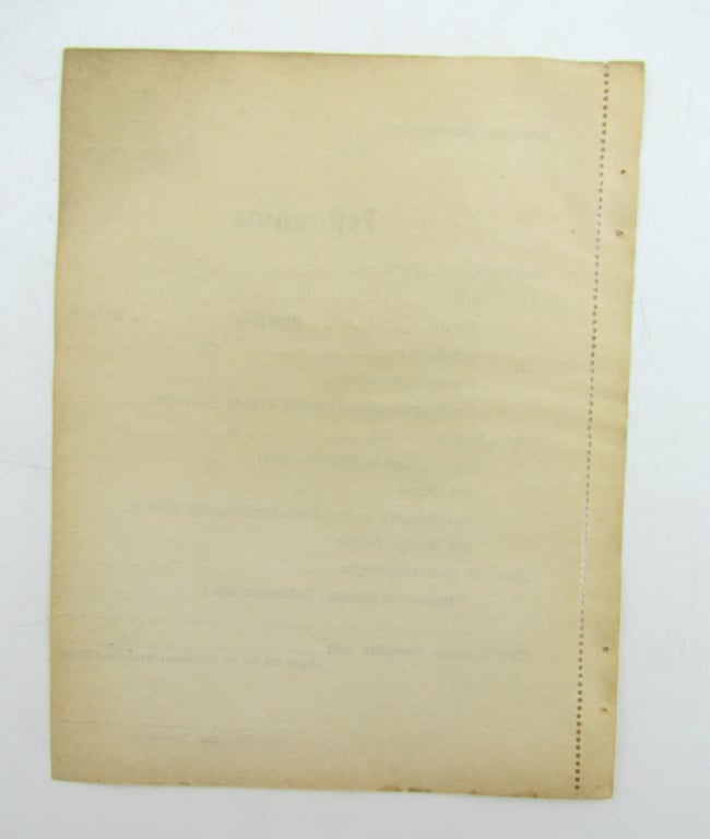 Blank Gestapo Arrest Report Form (Festnahme)