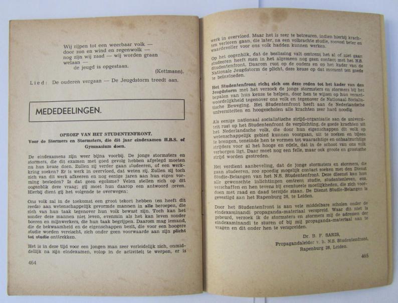 Neat, Dutch-language-, 'Dienst Stormerskaderblad van den Nationale Jeugdstorm' (being a so-called: 'NJS-Kaderblad - 1. Jaargang - No. 10 - Zomermaand 1942'-edition) that comes in an overall nice- (albeit used- and/or read-), condition