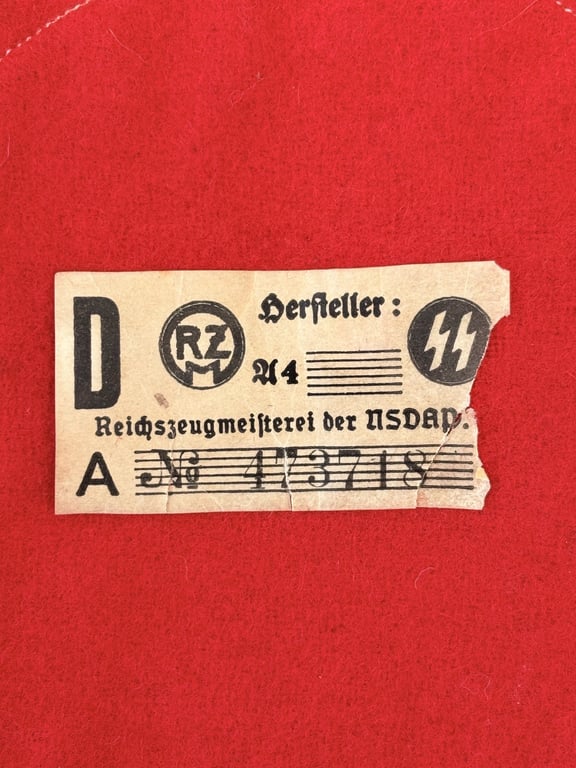 GERMAN WWII AUTHENTIC THIRD REICH ALLGEMEINE SS ARMBAND THICK WOOL WITH RZM SS PAPER TAG INSIDE.