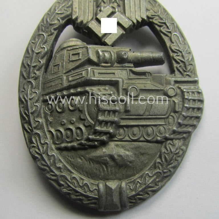 Incomplete 'Panzerkampfabzeichen in Bronze' (or: bronze-class panzer assault badge or PAB) being a neat (I deem) somewhat later-war-period zinc- (ie. 'Feinzink'-) version as was procuced by the: 'Frank u. Reif'-company