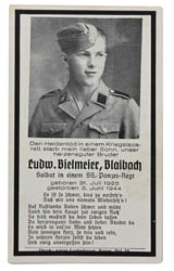 German Waffen-SS Panzer Regiment Death Card