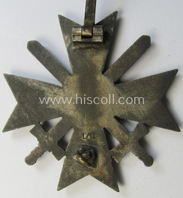 Attractive 'Kriegsverdienstkreuz 1. Klasse mit Schwerter' (being a maker- ie. 'L/13'- (ie. by: 'Paul Meybauer'-) marked specimen that is executed in silverish-grey-coloured and/or zinc-based metal (ie. 'Feinzink')