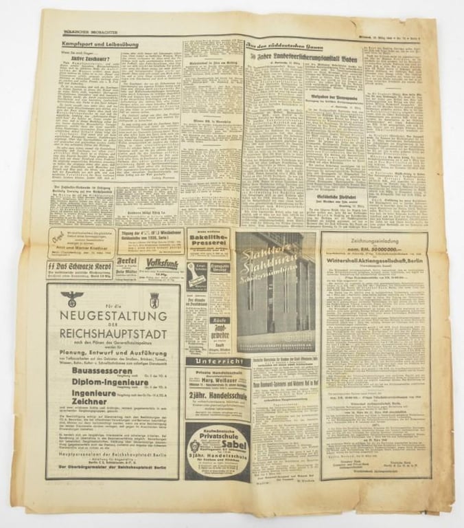 German Newspaper Volkischer Beobachter 13 March 1940