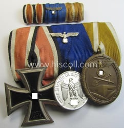 3-pieced, WWII-period medal-bar (ie. 'Ordenspange') and accompanying ribbon-bar...
