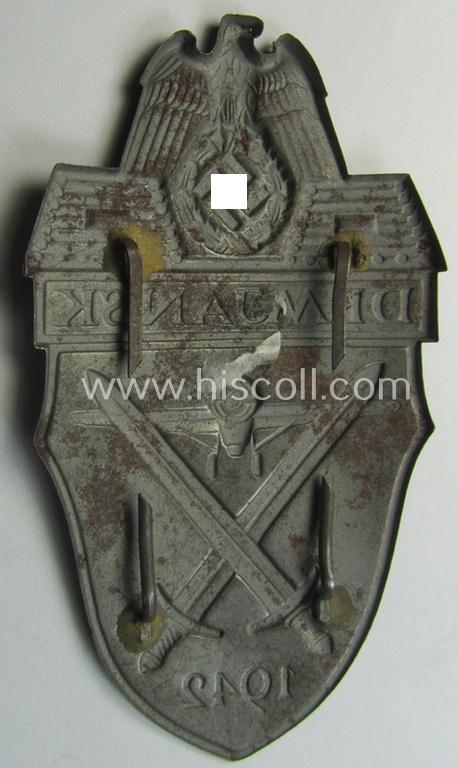 'Virtually mint' - albeit regrettably incomplete - example of a WH (Heeres ie. Waffen-SS) 'Demjansk'-campaign-shield as executed in typical magnetic, so-called: 'Eisenblech'