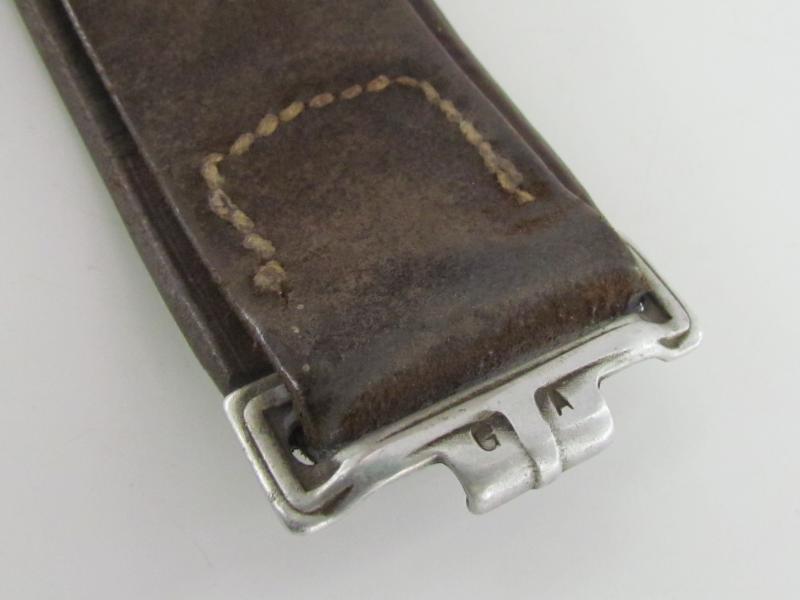 Early Wehrmacht leather equipment belt with aluminum hook (AG)