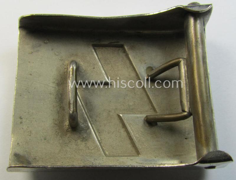 Attractive, DJ (ie. 'Deutsches Jungvolk') silver-coloured- (ie. typical nickle-chromed) belt-buckle (ie. 'Koppelschloss') being a non-maker-marked example that comes in a just moderately used- ie. truly worn, condition