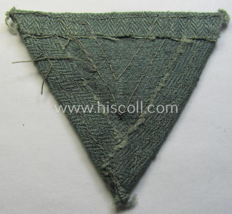 Neat, WH (Heeres ie. Waffen-SS) 'Armwinkel' (or: arm-chevron) as was executed on a greenish-coloured- and/or 'HBT'-like (ie. 'Drillich'-) based background as was specifically intended for usage by an: 'Obergefreiter' (ie. 'SS-Rottenführer')