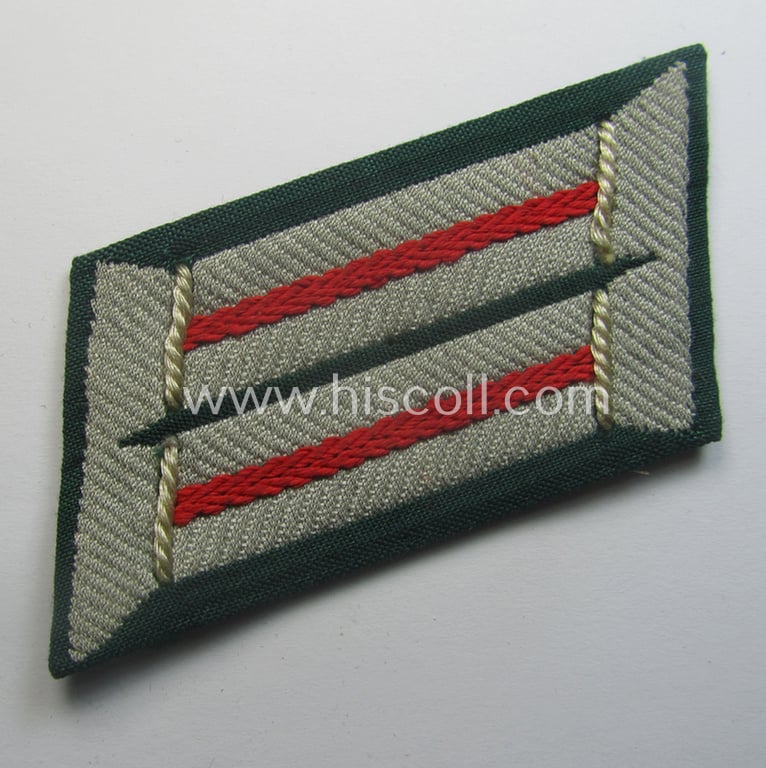 Pair of WH (Heeres) later-war-pattern, officers'-type collar-tabs (ie. 'Kragenspiegel für Offiziere') as entirely executed in 'BeVo'-weave pattern as was intended for an officer serving within the: '(Sturm)Artillerie-Trpn.'