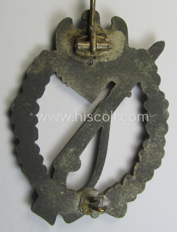 'Infanterie Sturmabzeichen in Silber' (or: silver-class infantry-assault-badge ie. IAB) being a non-maker-marked, so-called: 'solid-back'-example as was (I deem) produced by the: 'Paul Meybauer'-company