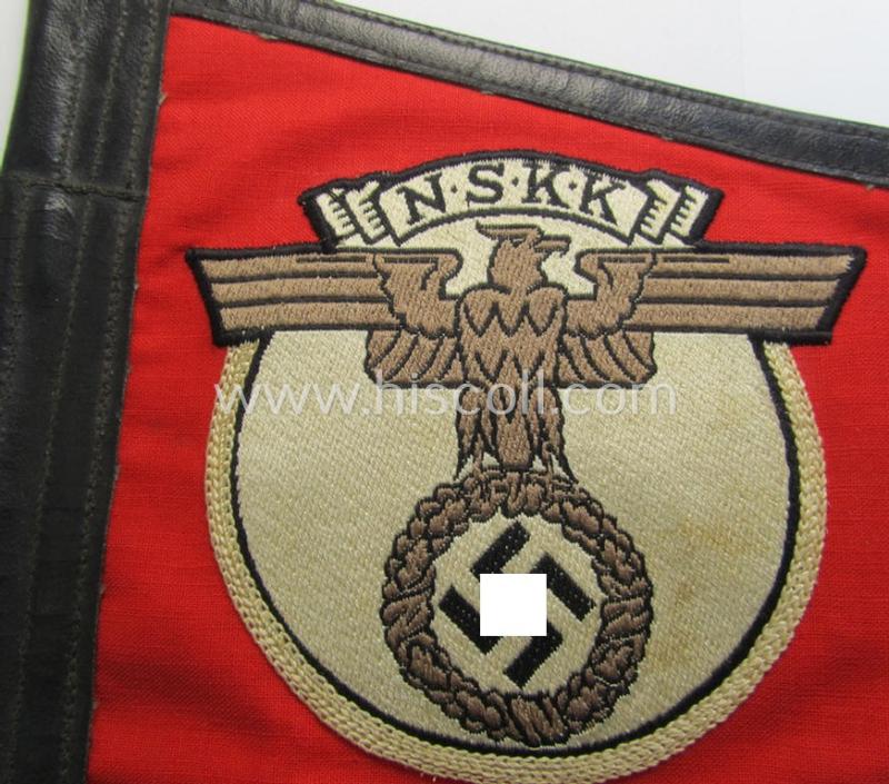 Attractive, N.S.K.K.-related car- ie. bicycle-flag (ie. 'Krad- oder Fahrrad-Fahne') being a nicely preserved example that is (partly) executed in the neat 'BeVo'-weave pattern