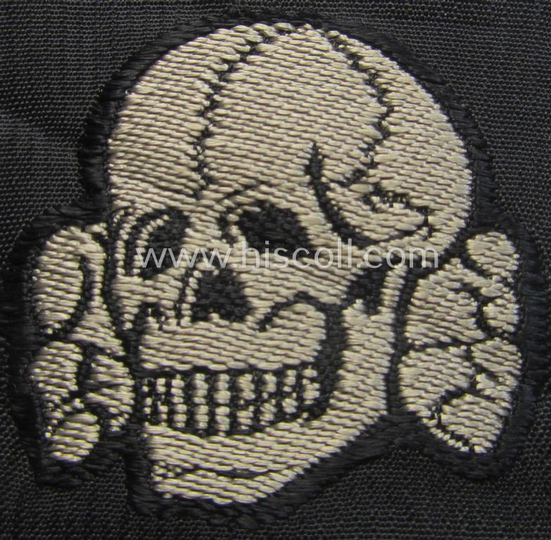 Superb - and nowadays truly rarely encountered! - Waffen-SS, 'BeVo'-woven-style skull (ie. 'Totenkopf für Schiffchen o. Einheitsfeldmütze') that comes in a truly 'virtually mint- ie. unissued', condition