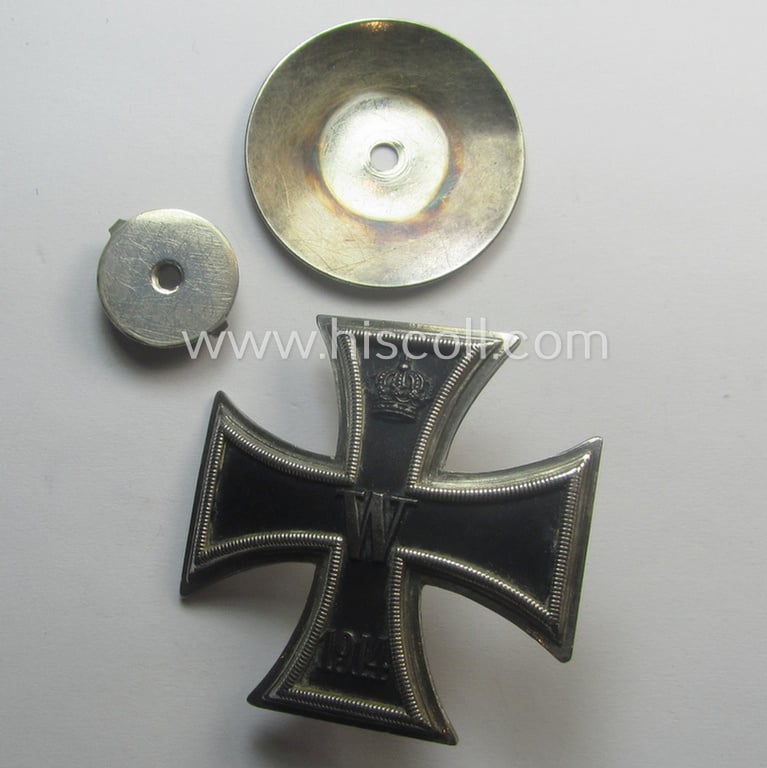 Superb, WWI-period Iron Cross 1st class (or: 'EK 1. Klasse') being a typical maker- (ie. 'Deutscher Offizier Verein - 800'-) marked example that comes mounted onto its (unusual!) and functional 'screw-back'- (ie. 'an der Schraube'-) set-up
