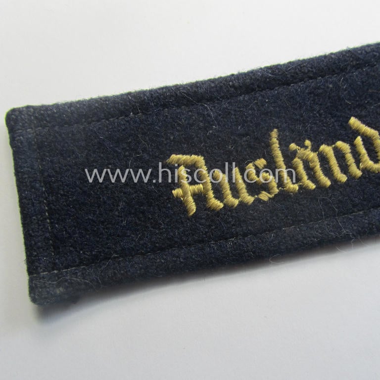 HJ/BDM- ('Hitlerjugend' ie. 'Bund Deutscher Mädel'-) cuff-title (ie. 'Ärmelstreifen') entitled: 'Ausländereinsatz' being an example as executed in the machine-embroidered pattern