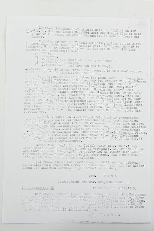 Signature of Luftwaffe KC Recipient 'Viktor Petermann'