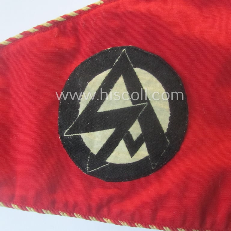 Attractive, SA- (ie. 'Sturmabteilungen'-) related car- (ie. bicycle-) flag (ie. 'Krad- oder Fahrrad-Fahne') being a nicely preserved example that is (partly) executed in the neat 'BeVo'-weave pattern