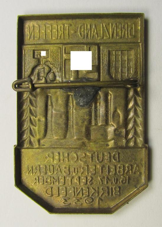 Commemorative, early-period- and/or copper-based N.S.B.O.-related 'tinnie', being a non-maker-marked example depicting a scenery and showing the text: 'Grenzland-Treffen - Deutscher Arbeiter u. Bauern - 16. u. 17. September - Birkenfeld - 1933'