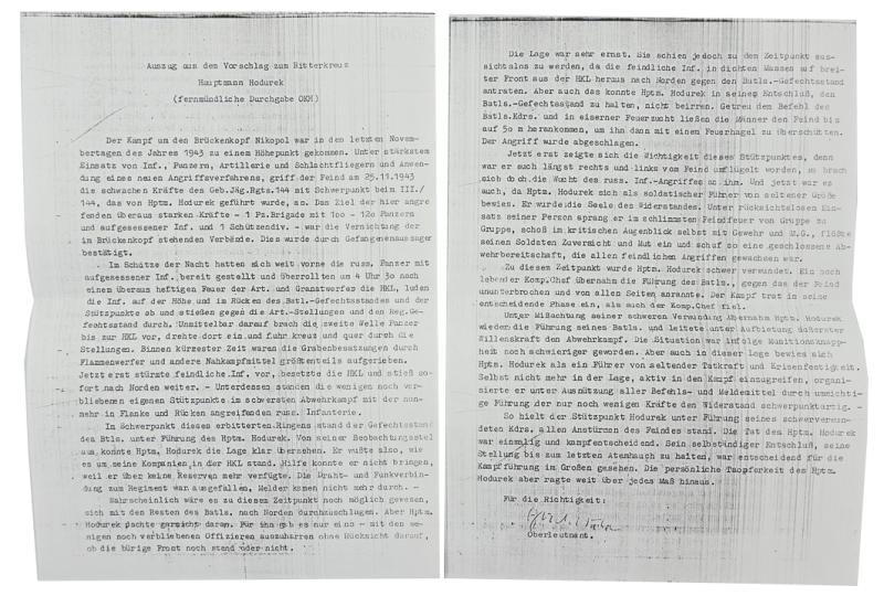 Signature of Wehrmacht Heer KC Recipient 'Herbert Hodurek'