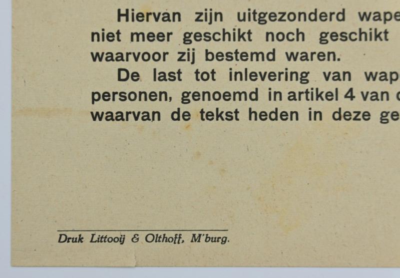 Dutch WW2 Notice 'Surrendering of weapons'