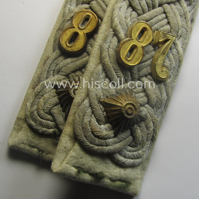 Moderately used pair of WH (Heeres) 'cyphered', officers'-type shoulderboards: 'Oberstleutnant des Infanterie-Rgts. 87'