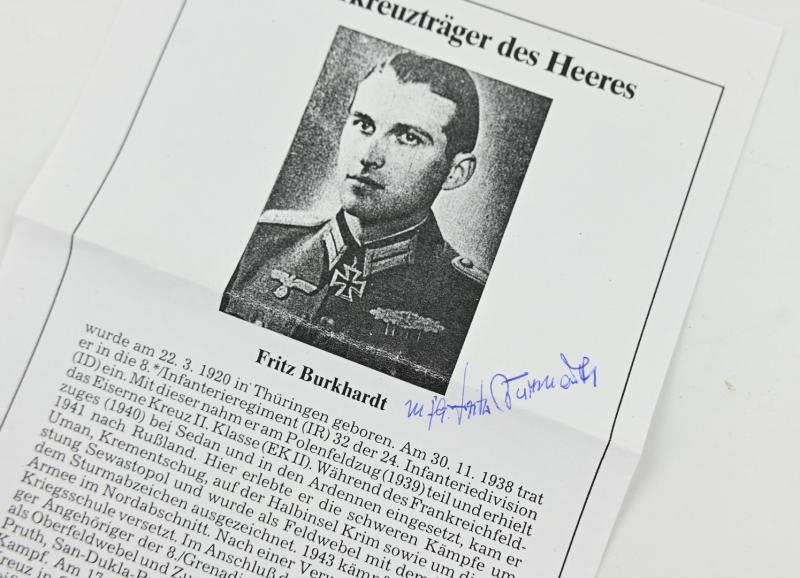 Signature of Wehrmacht Heer KC Recipient 'Fritz Burkhardt'